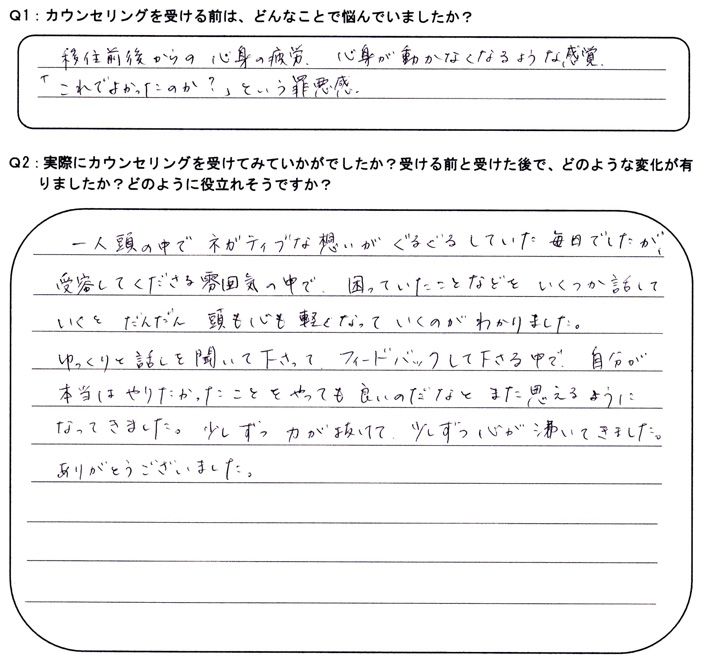震災による岡山移住・避難者への無料カウンセリングを受けた方のご感想の写真