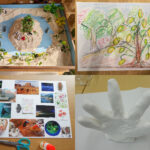 アートセラピーの主な4種類（絵画・箱庭・コラージュ・造形）をまとめた作品例